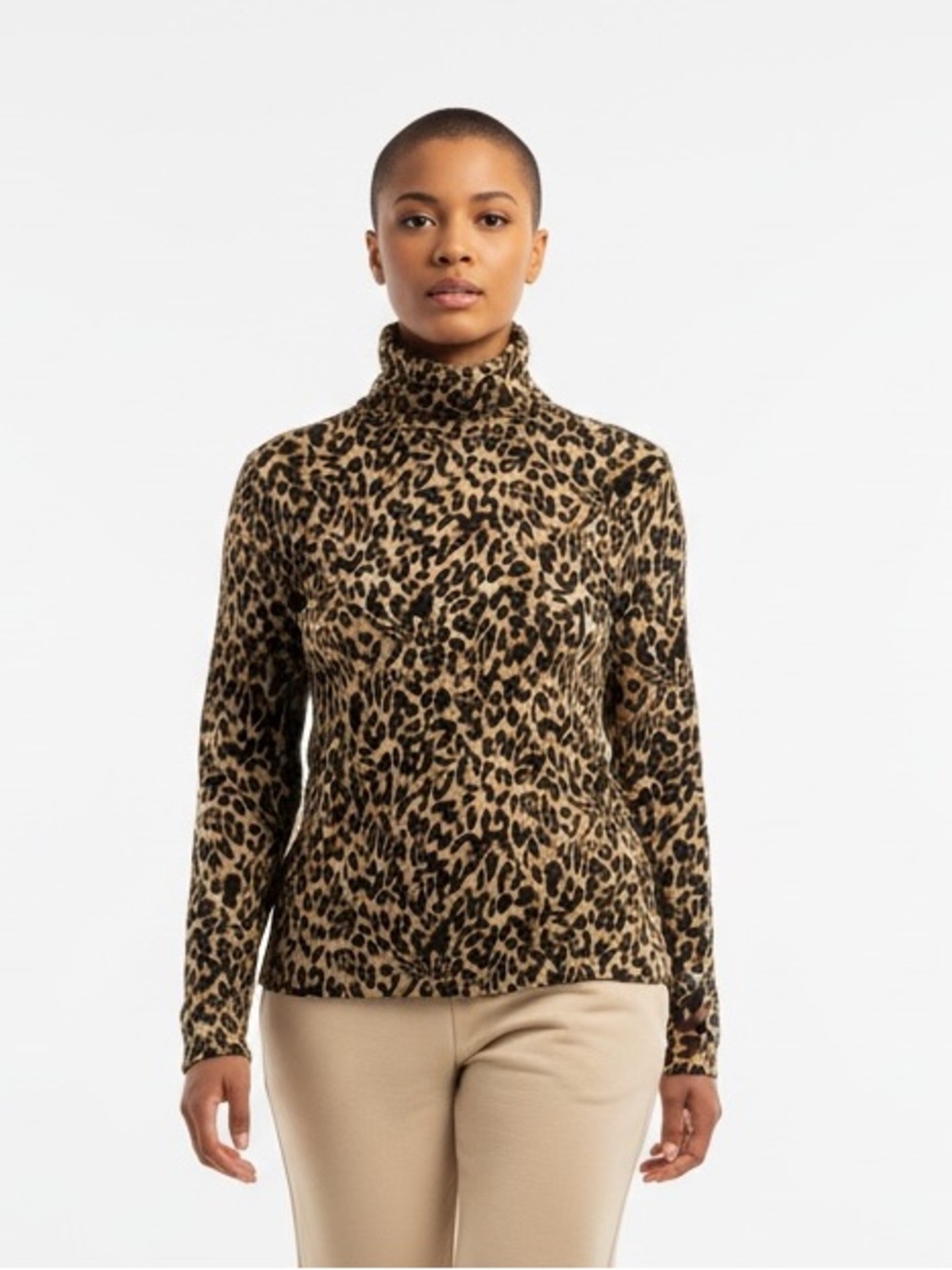 Investment Leopard Print Turtleneck shirt - Tan/Black long sleeve PL -sku 150